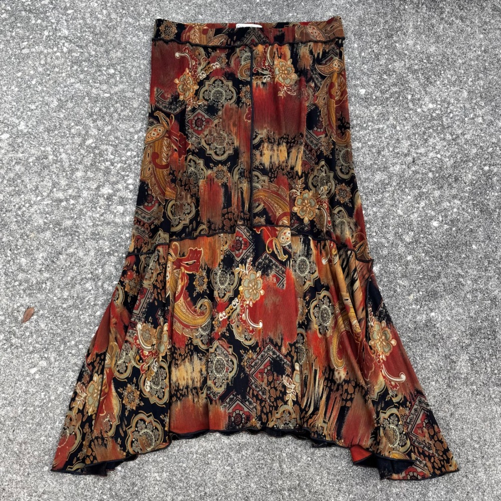Vintage Y2K Multicolor Coldwater Creek Paisley Boho Midi Skirt Size M
